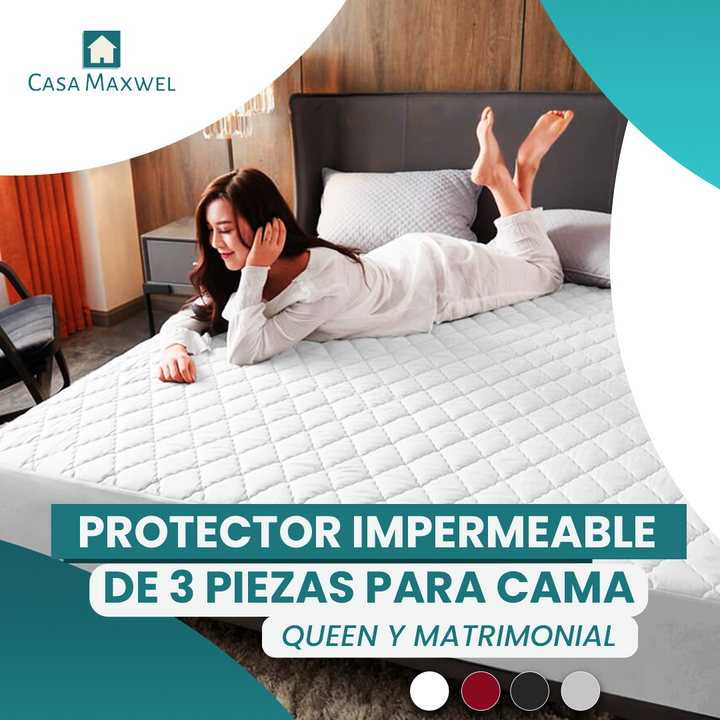 Protector Impermeable de 3 Piezas para Cama (Queen o Matrimonial)